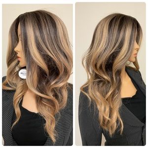 balayage wig brown wavy warm blonde dark brown base wig 18” NWT